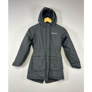 Columbia Parka Jacket Girl Size M 10/12 Charcoal Grey Omni-Heat Insulated Hooded